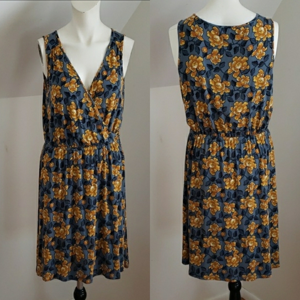 LOFT Outlet Womens Sleeveless Floral Garden Faux Wrap Dress Gray Size M